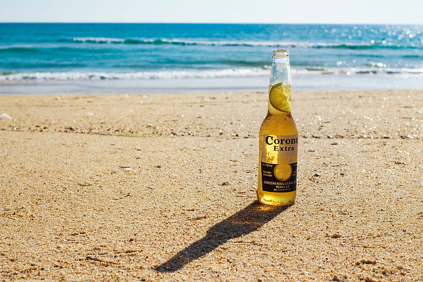 cerveza playa mar arena corona y s, cerveza corona fondo de pantalla