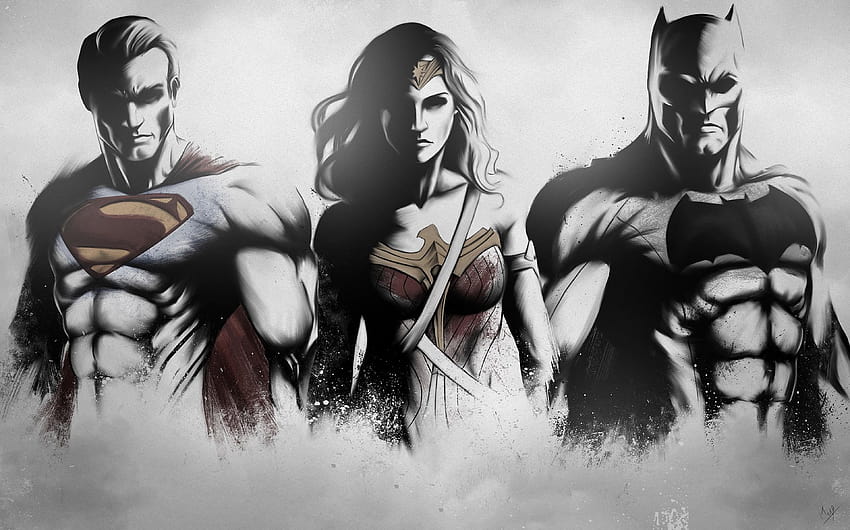 1080x2340 Süpermen Wonder Woman Batman Sanat Kroki 1080x2340, harika kadın çizimi HD duvar kağıdı