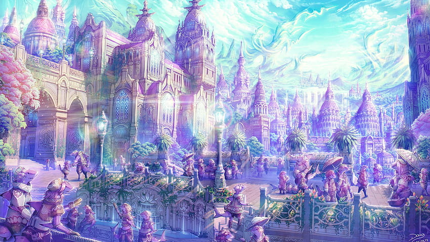 Anime Fantasy, city anime pink HD wallpaper