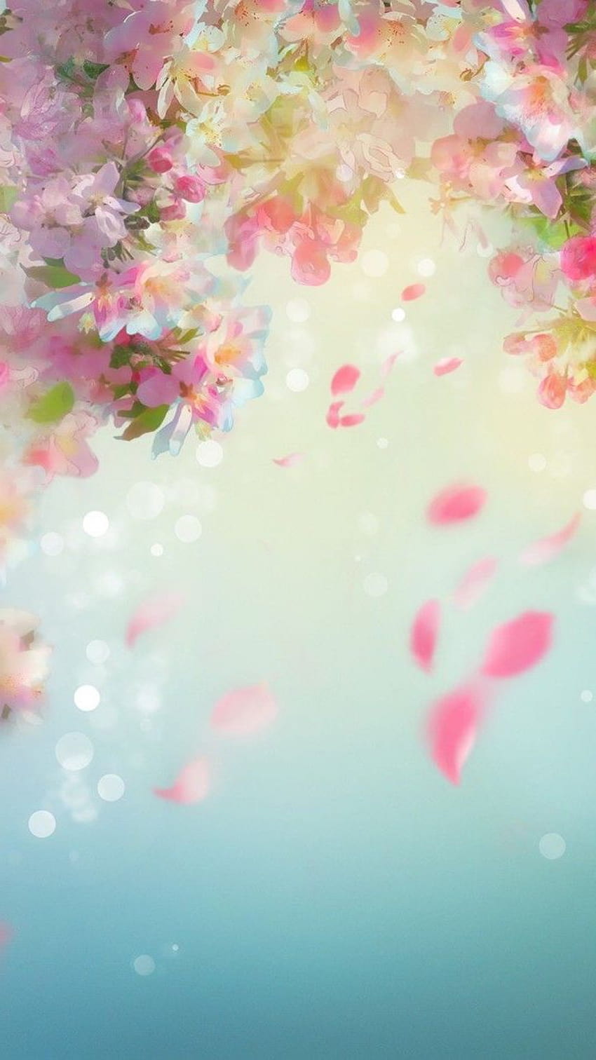 春 , 描かれたカラフルな花が咲く, 青色の背景に, 携帯電話の…, ピンクの春の花モバイル HD電話の壁紙