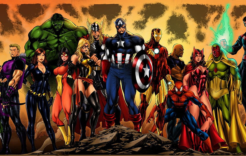 ハルク、アイアンマン、キャプテン・アメリカ、ソー、ブラック・ウィドウ、アイアンマン、アイアンウーマン 高画質の壁紙