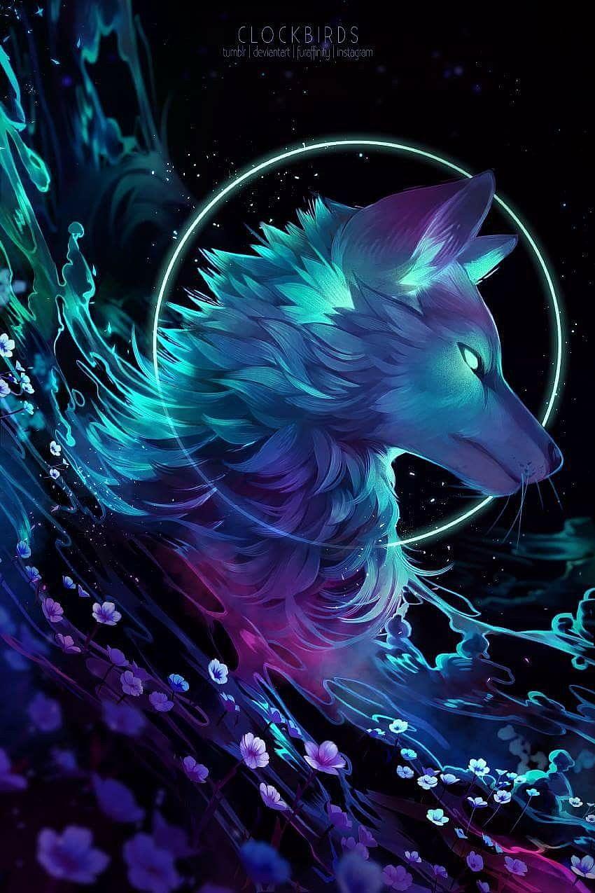 Blue Flame Galaxy Netter Wolf, blauer Feuerwolf HD-Handy-Hintergrundbild
