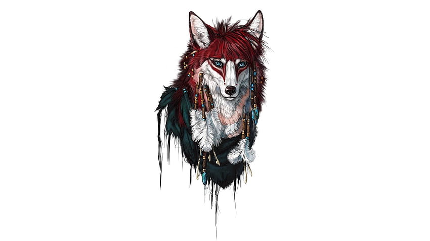 Black, white, and red wolf graphic , fox, drawing HD wallpaper