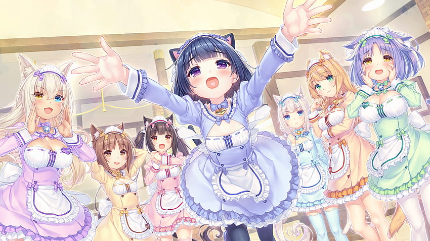 Neko Para Anime Girls Anime Games Anime Sayori Neko Works Maid Outfit Waitress Animal Ears Tail Azuk HD wallpaper
