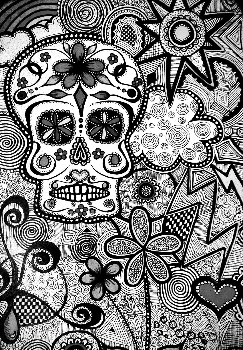 black and white sugar skull background