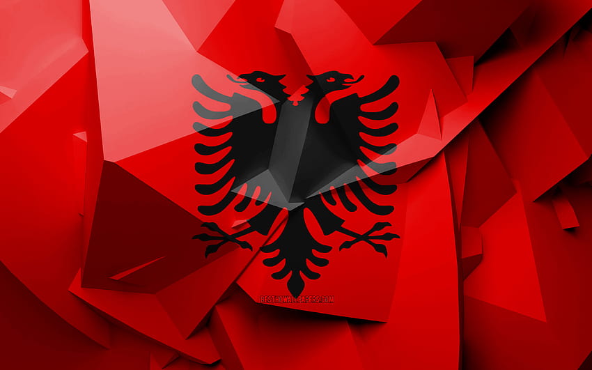 Bandera de Albania, arte geométrico, países europeos, bandera albanesa, creativo, Albania, Europa, bandera 3D de Albania, símbolos nacionales con resolución 3840x2400. Alta calidad fondo de pantalla