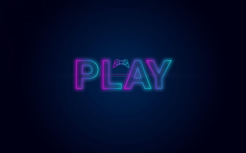 Play, video game, Play concepts, PlayStation, neon light logo, blue background, PS4 concepts, game console with resolution 2880x1800. High Quality, ps4 neon space HD wallpaper