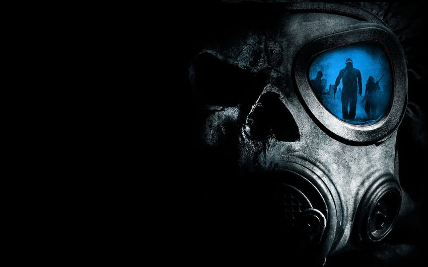 Horror skulls gas masks reflections, creepy mask HD wallpaper