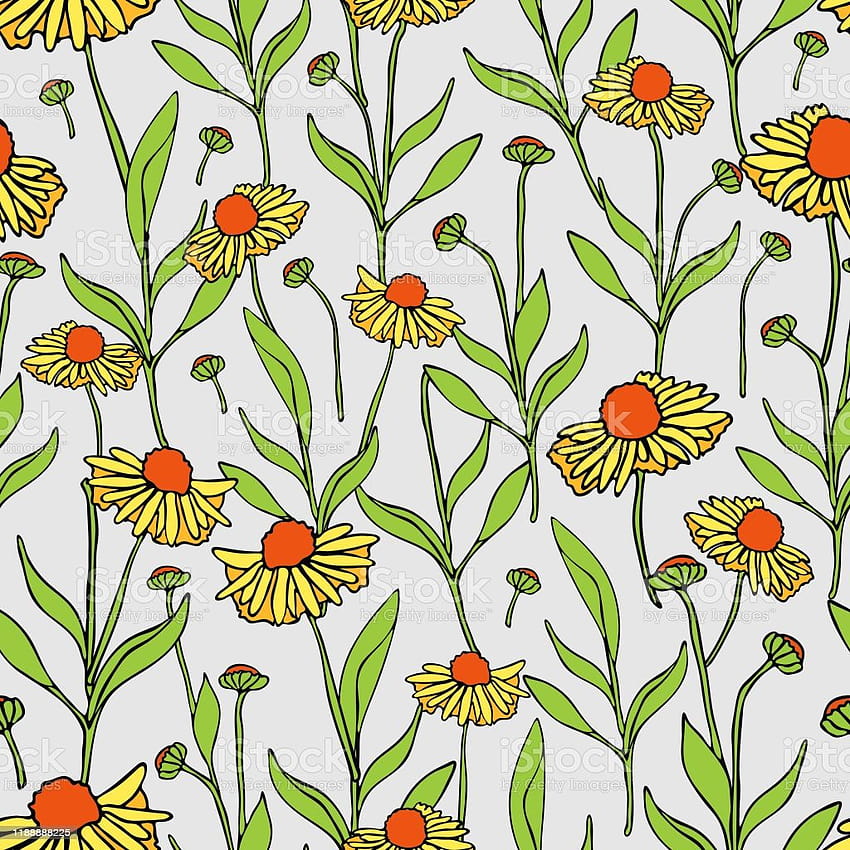Seamless Vector Pattern With Yellow Flowers Vintage Floral Summer Design Stock Illustration, zinnia retro HD phone wallpaper
