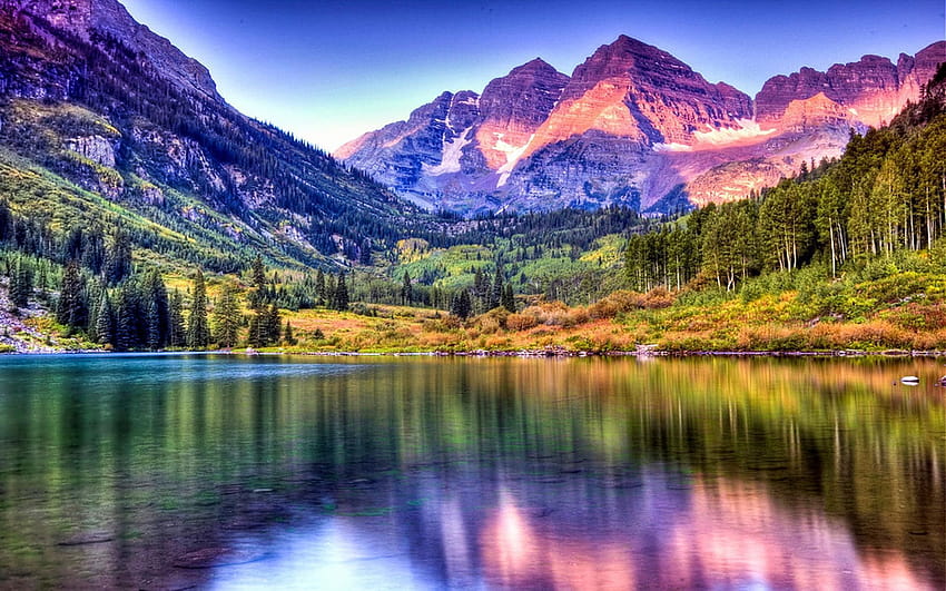 Фонове с кафяви камбани, елк планини, кестеняво езеро, Колорадо HD тапет