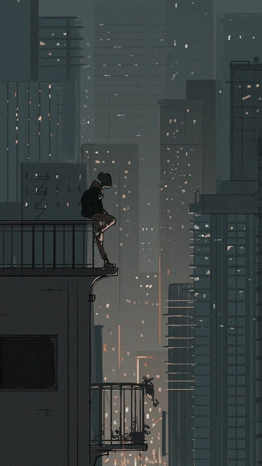 telhado noturno de anime Papel de parede de celular HD