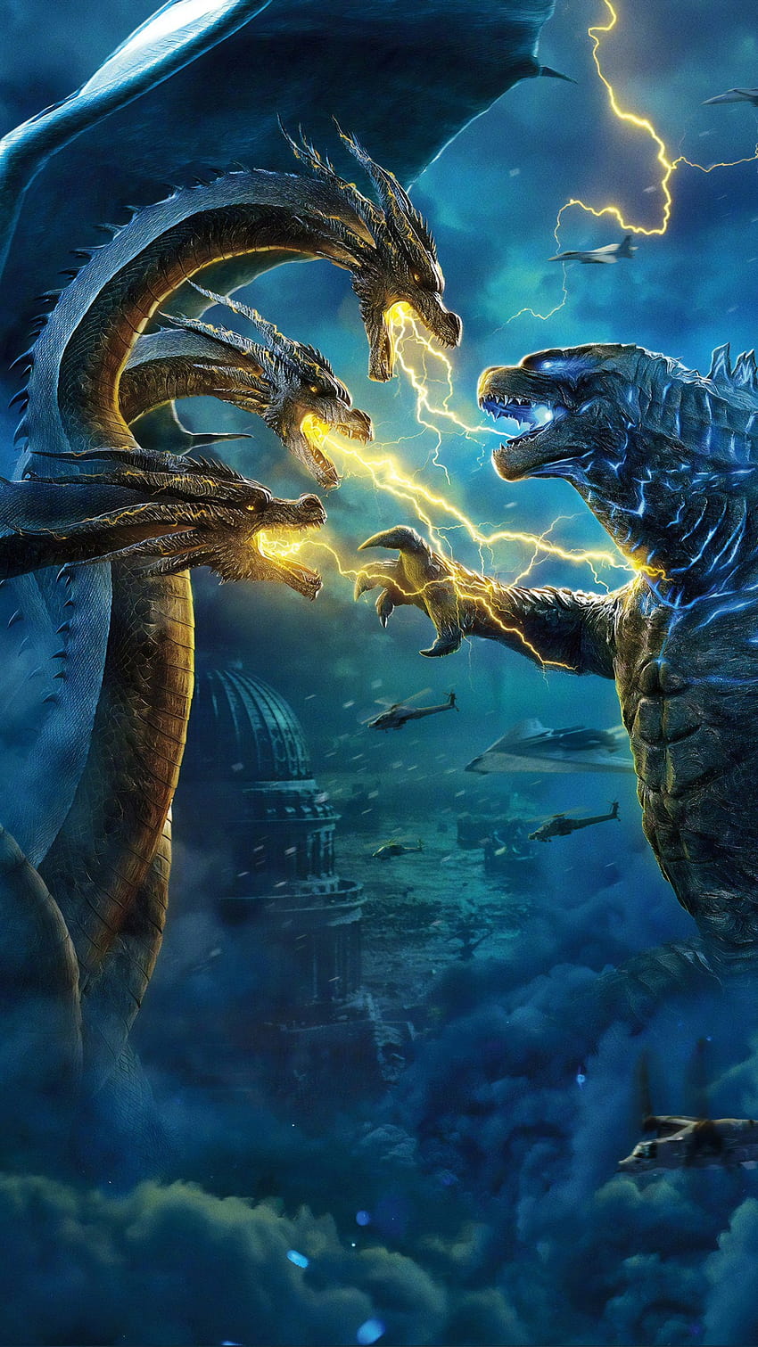 Godzilla vs King Ghidorah, android godzilla wallpaper ponsel HD
