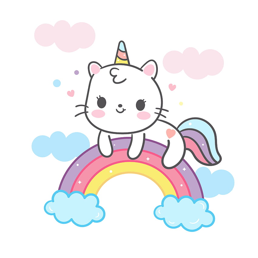 Kawaii Cat cartoon unicat in vettore unicorno su stile doodle animale carino arcobaleno Sfondo del telefono HD