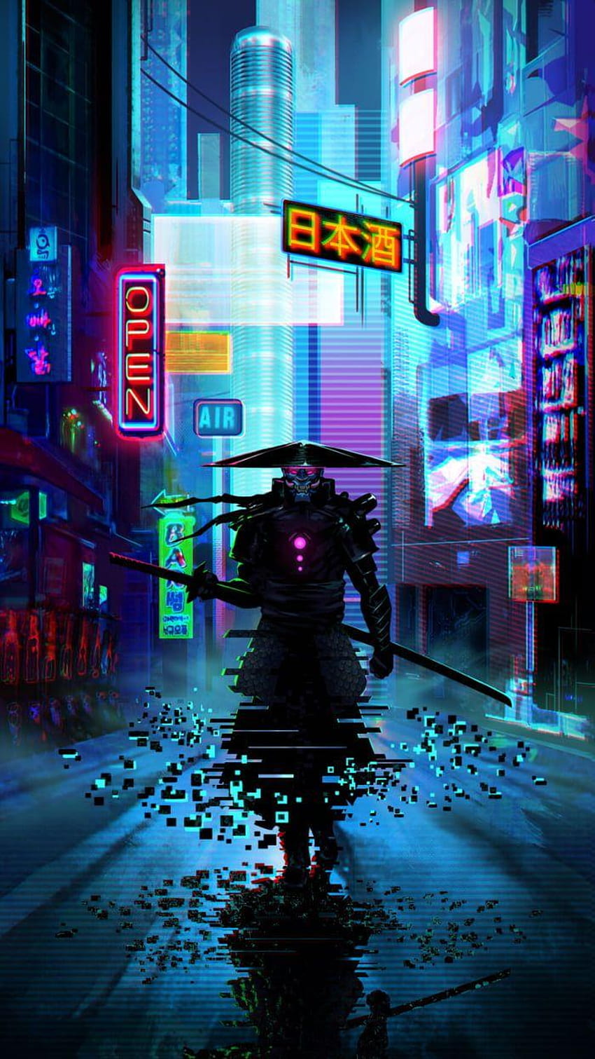 pada tahun 2020, neon samurai cyberpunk wallpaper ponsel HD