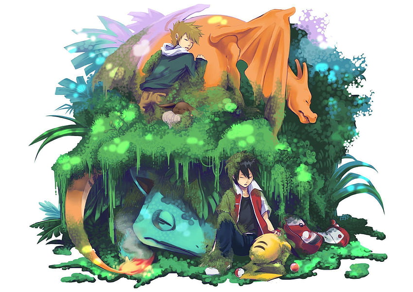 brown hair charizard eevee fire grass hat ookido green pikachu, venusaur HD wallpaper