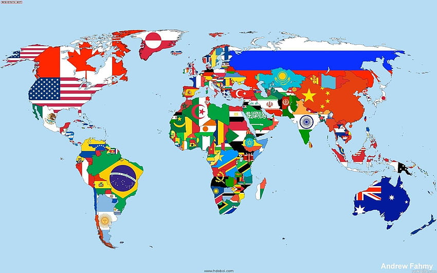 Flaggen auf der Weltkarte und Flaggen der Welt HD-Hintergrundbild