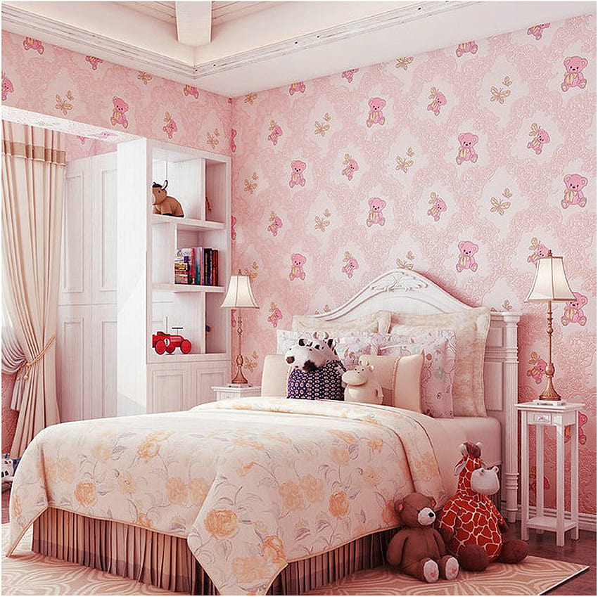 Modern Non woven Boy and Girl Room Cute 3D Bear Wall Paper Bedroom Living Room Roll HD phone wallpaper