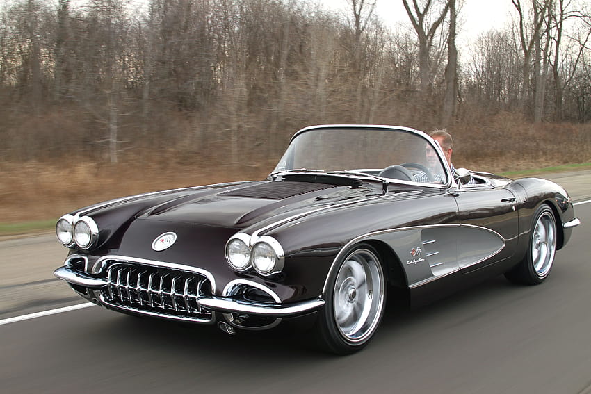 1958, Chevrolet, Chevy, Corvette, c1 , Cars, Convertible, Black / and Mobile Backgrounds, corvette c1 HD wallpaper