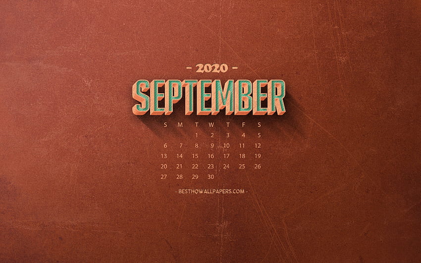 Calendário setembro 2020, retro laranja, setembro 2020 papel de parede HD