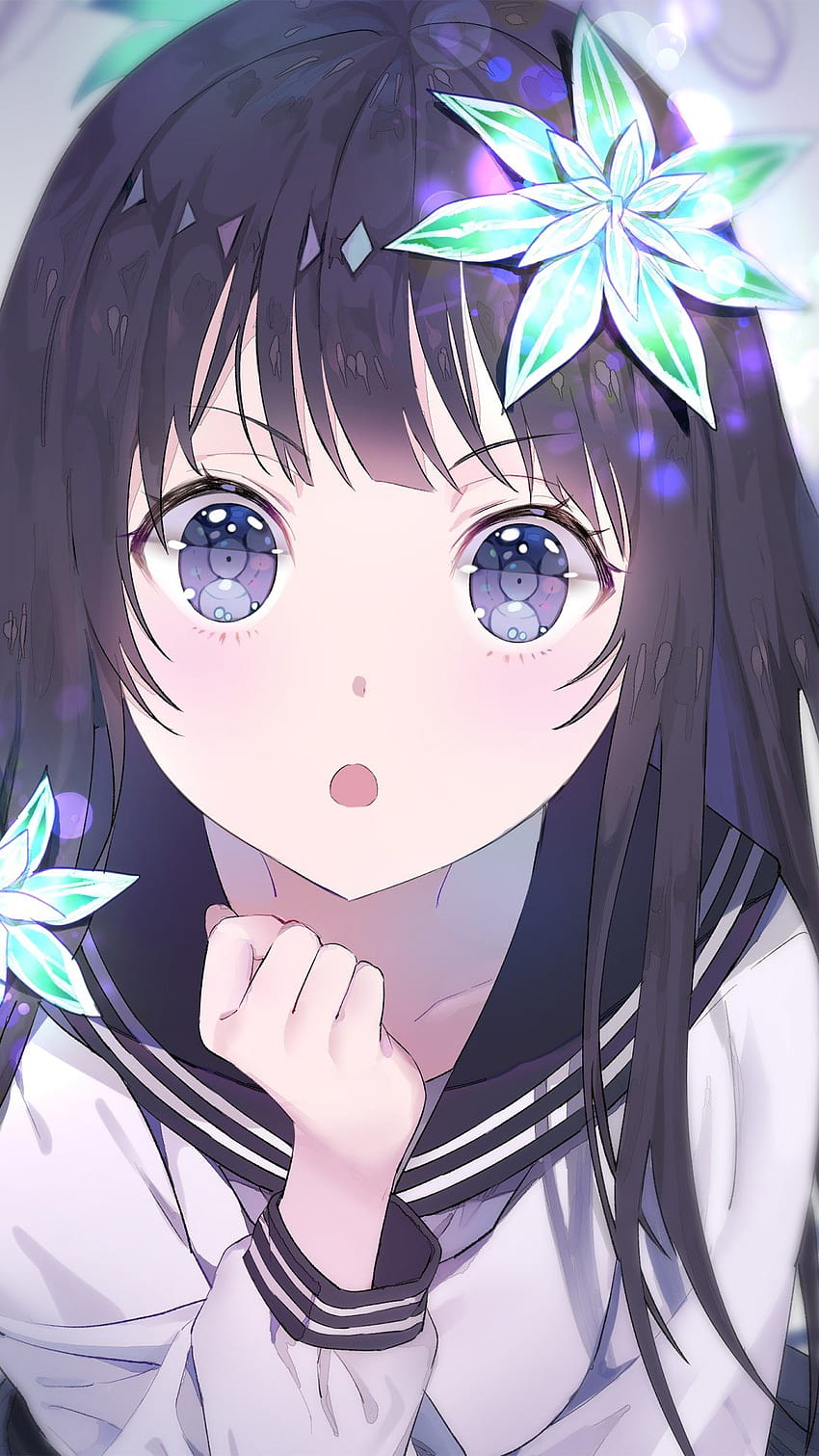 Kawaii girl anime cute flowers sakura short hair smile uniform HD  phone wallpaper  Peakpx