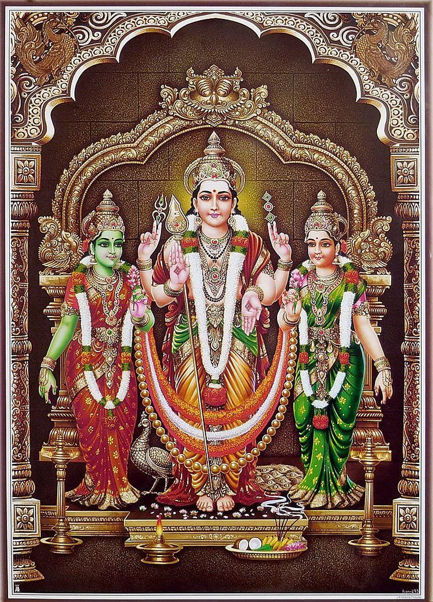 Lord Murugan dengan 2 Selirnya, Devyani dan Valli pada tahun 2019 wallpaper ponsel HD