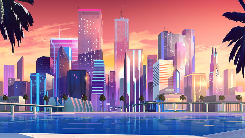 1680x1050 Moonbeam City Buildings Minimalist 1680x1050 Resolution , Backgrounds, and HD wallpaper