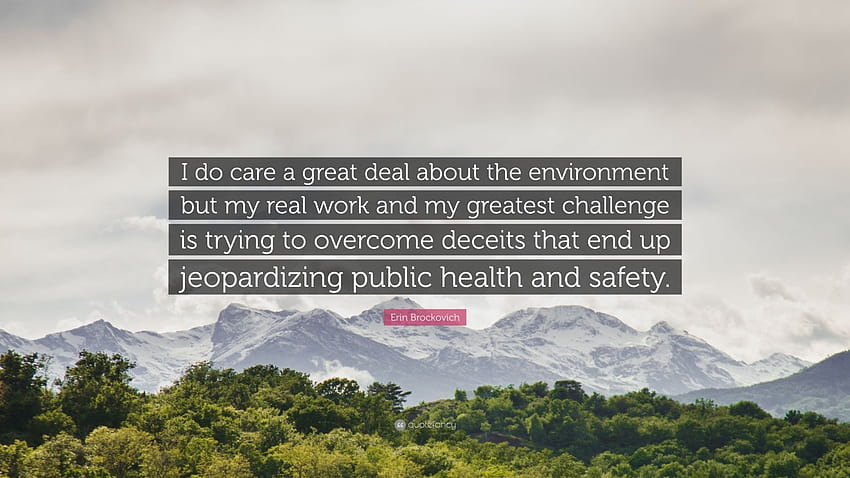 Erin Brockovich Quote: “I do care a great deal about the environment but my real work and my greatest challenge is trying to overcome deceits th...”, environmental health and safety HD wallpaper