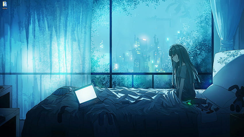 Anime girl in bed HD wallpaper