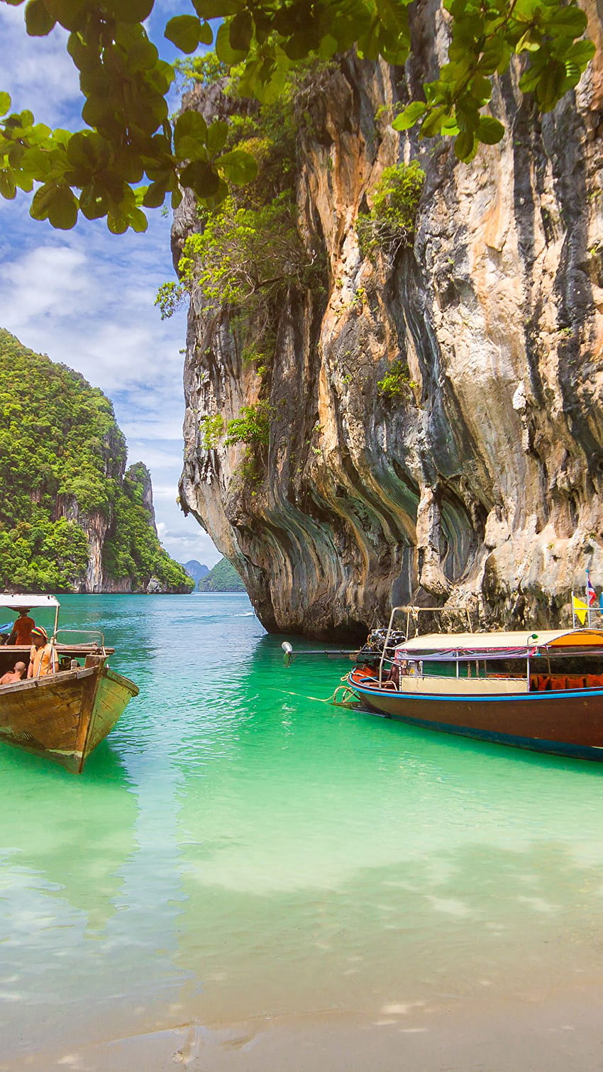 Thailand Krabi Klippe Natur Tropen Bucht Boote 1080x1920, Thailand Telefon HD-Handy-Hintergrundbild