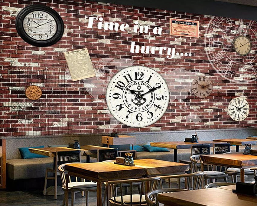Vintage Wall Mural Retro Brick European And American Brick Wall Clock Bar Coffee Shop Backgrounds Painting Decor Wide Computer From Margueriter, $19.9 HD wallpaper