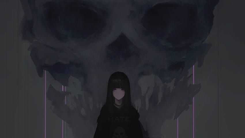 2560x1600 anime girl, purple eyes, dark, skull, dual wide, 16:10, , 2560x1600 , background, 2429, dark purple anime HD wallpaper