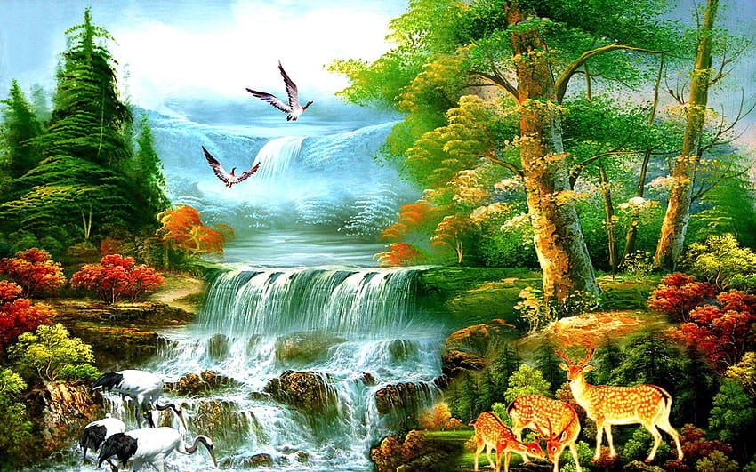 waterfall paradise HD wallpaper