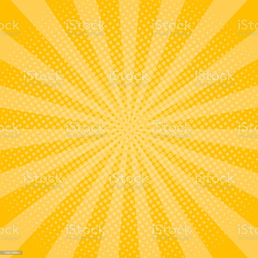 พื้นหลังรังสีสีเหลืองพร้อมเอฟเฟกต์ฮาล์ฟโทน ส่องแสงซ่านสำหรับหนังสือการ์ตูนป๊อปอาร์ต แบนเนอร์พร้อมจุด ฤดูร้อนในการออกแบบสไตล์ย้อนยุค กรอบกราฟิกพร้อมลำแสงดาว ประกอบเวกเตอร์วินเทจ ประกอบสต็อก วอลล์เปเปอร์โทรศัพท์ HD