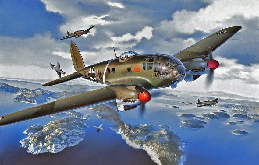bomber, art, airplane, painting, aviation, Heinkel He 111, ww2.war , section авиация HD wallpaper