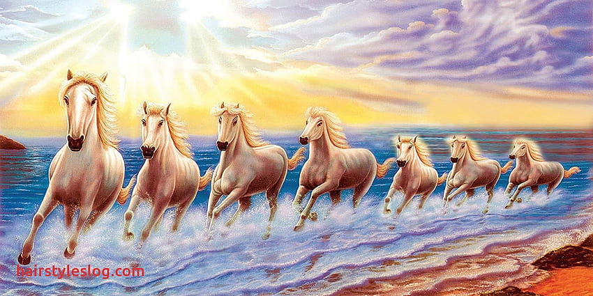7頭の馬の絵をデザインする 意図した、7頭の馬が走っている 高画質の壁紙