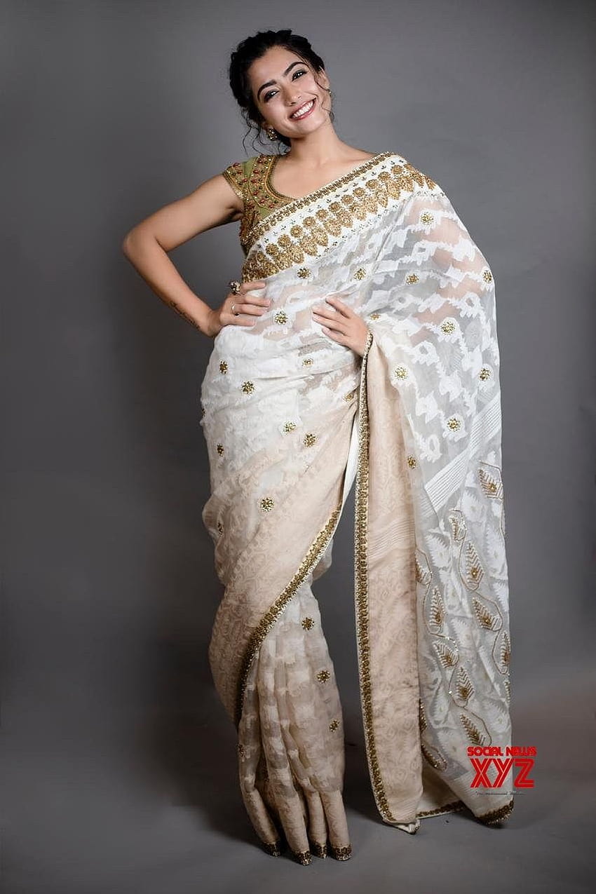Actress Rashmika Mandanna Cute New Stills In A Saree, rashmika saree HD phone wallpaper