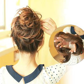 Image of Messy ponytail with scrunchie Korean hairstyle