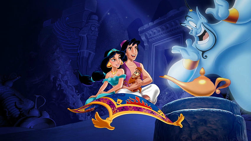 Monyet Abu Aladdin dan Jasmine terbang karpet kartun Disney, karpet ajaib Wallpaper HD