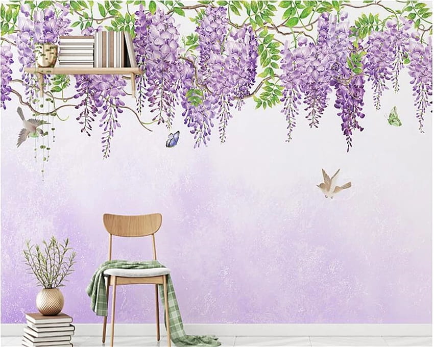 beibehang Bella nuova personalità dipinta a mano fiori viola uccello farfalla divano sfondi decorazioni per la casa Sfondo HD