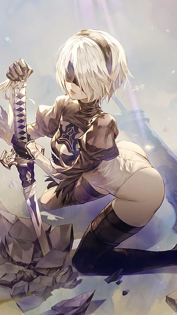 2B, anime-aesthetic, anime-, anime-x-reality, nier-automata, anime HD phone  wallpaper