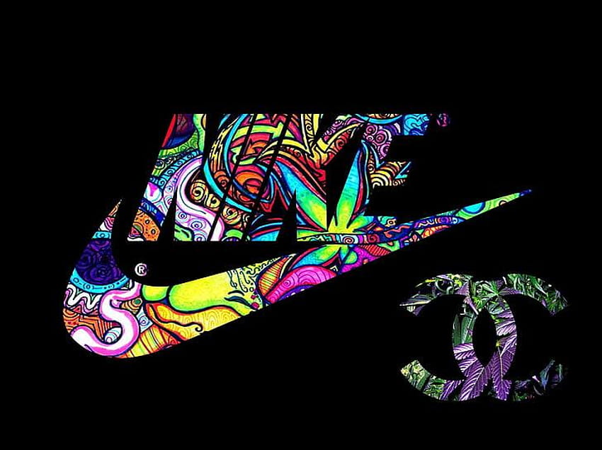 : multicolored Nike logo and Chanel ..., floral nike HD wallpaper