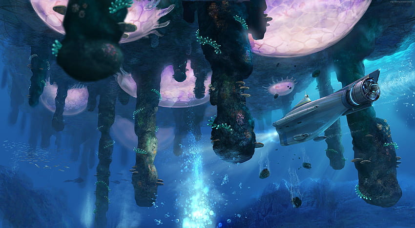 Subnautica, 2015, game, diving, tentacles, sea, bottom HD wallpaper