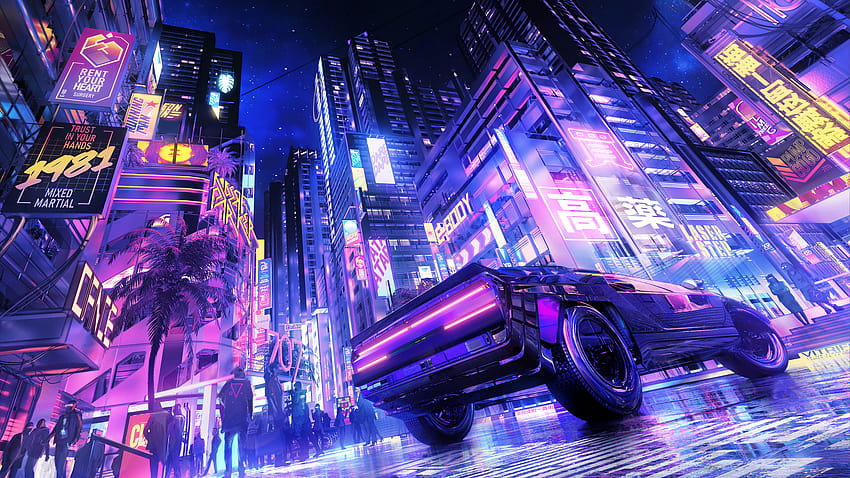 Download wallpaper 1366x768 city, futurism, cyberpunk, sci-fi, dark tablet,  laptop hd background