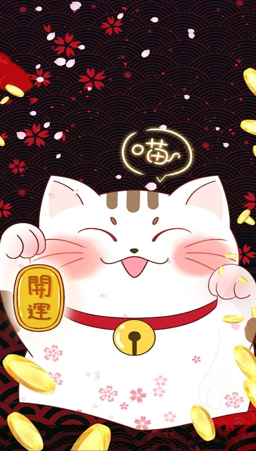 Maneki Neko oleh Zpurplerose24, kucing yang beruntung wallpaper ponsel HD