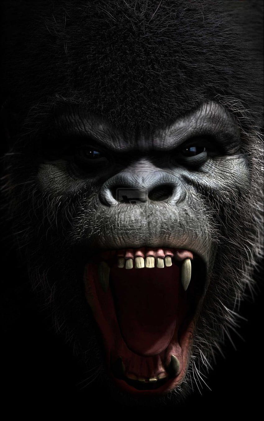 Wściekły rysunek goryla srebrnogrzbietego Ryczący goryl, zła małpa Tapeta na telefon HD