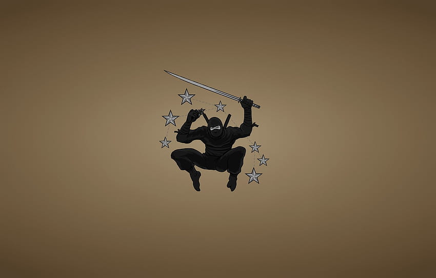 senjata, lompat, minimalis, pedang, ninja, bintang, bilah, ninja, setelan hitam , bagian минимализм, setelan ninja hitam Wallpaper HD