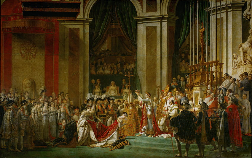 Жак Луи Давид, Коронацията на Наполеон и Жозефина, Картина, Роял, Завеси, Стълб, Класическо изкуство / и Mobile & HD тапет