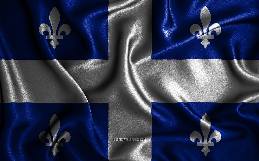 Quebec flag, silk wavy flags, canadian provinces, Day of Quebec, fabric flags, Flag of Quebec, 3D art, Quebec, Provinces of Canada, Quebec 3D flag, Canada with resolution HD wallpaper