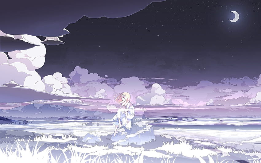 Anime, Original, Moon, Night, Sky, Starry Sky, HD wallpaper | Peakpx