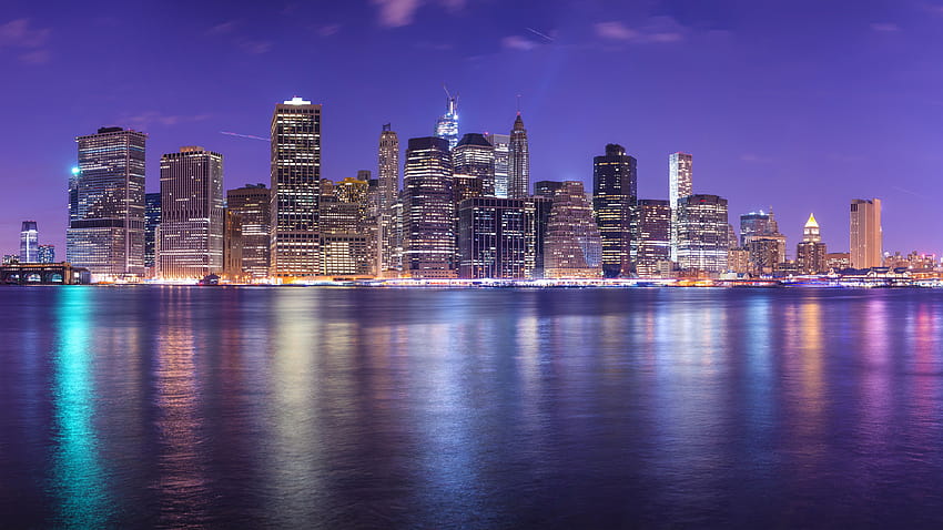 Nowy Jork, East River, pejzaż miejski, pejzaż nocny Tapeta HD